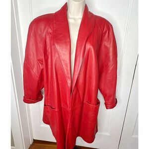 Bonwit Teller Vintage Leather Jacket Open Front Red Size Small